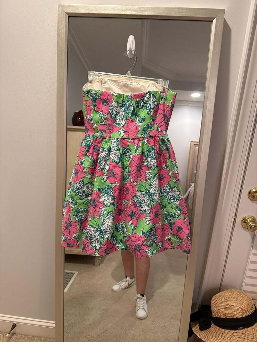 Lottie Strapless Dress in Green Bloomin Cacoonin Floral Butterfly Print - Picture 5 of 10